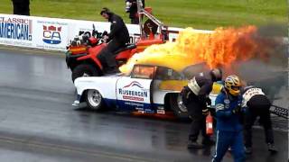 Santa Pod Main event 2011 Engine explosion and car fire [upl. by Shaefer59]