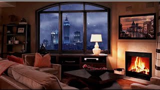 Ambience New York of 1945s with Fireplace amp Music [upl. by Eelydnarb706]