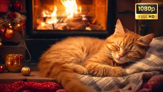 Cozy Room With Purring Cat and Crackling Fireplace🔥Deep Sleep Stress Relief Meditate [upl. by Mcdowell]