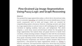 Fine Grained Lip Image Segmentation Using Fuzzy Logic and Graph Reasoning [upl. by Sethrida]