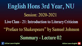 Live Class  21 ।। Preface to Shakespeare  Lecture 02 ।। English Hons 3rd Year NU [upl. by Aicilaf]