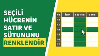 EXCEL  SEÇİLİ HÜCRENİN SATIR VE SÜTUNUNU RENKLENDİRME  EXCEL 751 [upl. by Yoko]