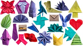 24 Napkin Folding Ideas  How to Fold a Napkin 24 Different Ways [upl. by Chari856]