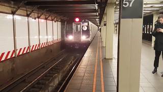 MTA NYC Subway N Q R W trains at 57 St  7 Ave BMT Broadway Line [upl. by Inhsor]