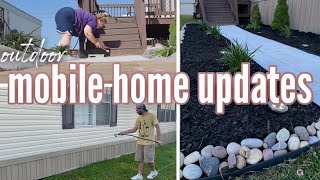 NEWOUTDOOR MOBILE HOME UPDATES  new landscaping  outdoor mobile home makeover  TRANSFORMATION ✨ [upl. by Ailam]