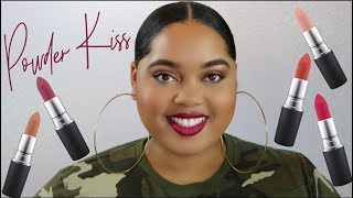 MAC Powder Kiss Lipstick Overview  Swatches [upl. by Aytnahs]