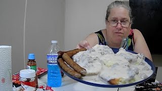 Homemade catheads and Gravy and sausage eating show foodie eatingshow eatingfood mukbang [upl. by Thurmann]