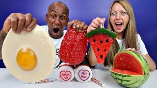 Famtastic Vlog 2 Real Food VS Gummy Food Gross Giant Candy Challenge [upl. by Leunamnauj]