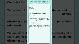 Letter of Acknowledgement of Documents lettersapplications youtubeshorts letterofacknowledgement [upl. by Anileve]