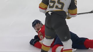 Kolesars big hit sends Tkachuk to the locker room 2022  2023 Playoffs [upl. by Dunson]