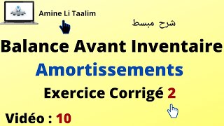 Balance Avant Inventaire  Amortissements Exercice Corrigé 2 [upl. by Nashbar615]