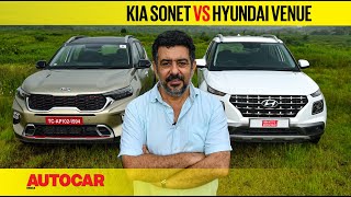 Kia Sonet vs Hyundai Venue  Its all relative  Comparison  Autocar India [upl. by Dlorah676]