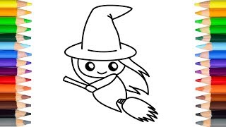 How to draw a cute Halloween witch  Step by Step  Easy drawing  Drawing for kids [upl. by Hume317]