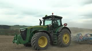 John Deere 8370R e23 pulling Farmet seedbed tiller in Germany [upl. by Ayek503]