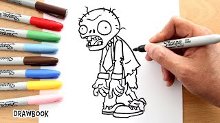 Drawing the ZOMBIE from Plants vs Zombies Video Game [upl. by Nosreip]