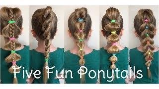 Five Fun Ponytail Hair Styles by Two Little Girls Hairstyles [upl. by Letnahs]