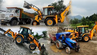 Jcb 3dx Backhoe Machine Loading Sand into Dump Trucks and Tector\\ New Video [upl. by Laundes]