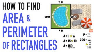 Finding AREA amp PERIMETER of a Rectangle Examples [upl. by Yebba749]