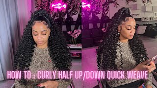 How to Curly half updown Quick Weave  VERY EASY  Full Tutorial [upl. by Naashom]