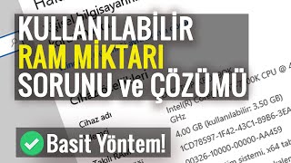 Kullanılabilir RAM Miktarı Sorunu ve Çözümü  Basit Yöntem [upl. by Dacie]