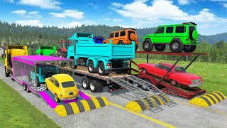 TRANSPORTING PIXAR CARS amp FRUITS WITH COLORED amp JOHN DEERE vs CLAAS vs TRACTORS  BeamNGdrive 962 [upl. by Dearr652]