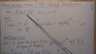 Mean Variance Median and CDF of a Rayleigh Distribution [upl. by Netsua]