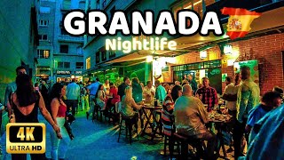 🇪🇦4K GRANADA  Nightlife City Centre Walking Tour  Andalucía Spain [upl. by Borrell]