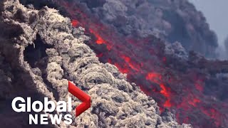 Mount Etna Stunning closeup as lava erupts from Europes most active volcano [upl. by Barnabas]