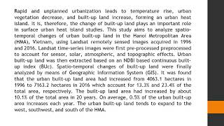 Spatio temporal Analysis of Urban Built up Land in the Hanoi Metropolitan Area Vietnam using Remotel [upl. by Esbensen]