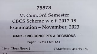 M Com 3rd Semester CBCS Scheme Examination  2023 MARKETING CONCEPTS amp DECISIONS MDU University [upl. by Tryck]