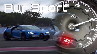 reaching TOP SPEED in BUGATTI CHIRON PUR SPORT on F1 RACE TRACK 350kmh  217mph [upl. by Lehctim]