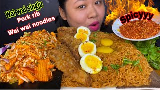 ‘SPICY’ PORK RIB WAI WAI NOODLES WITH WAI WAI SINGJU CHILLI POWDER RAW amp SOFT BOILED EGGS MUKBANG [upl. by Haggai269]