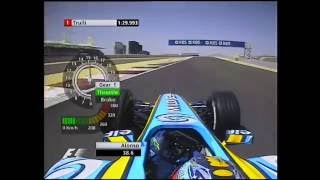 2005 Bahrain GP Qualifying  Alonsos Pole Lap [upl. by Honebein]