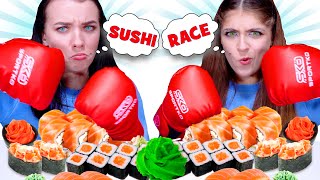 ASMR Sushi Race With Wierd Utensils  Mukbang By LiliBu [upl. by Enidlarej]