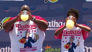 Badlands chugging lemonade 2021 Nathans hot dogs chugging competition [upl. by Isolt]