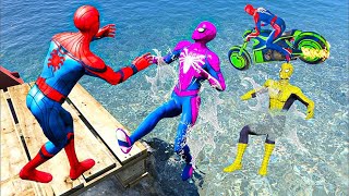 SUPERMAN AND RAINBOW SpiderMan JUMPING in WATER ragdolls spiderman gta5 spidermanragdolls [upl. by Broeder]