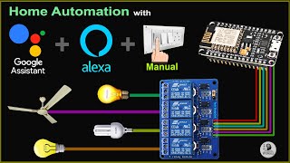 Smart Home with Google Assistant amp Alexa using NodeMCU ESP8266 Manual  Voice  IoT Projects 2021 [upl. by Kyne787]