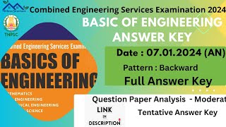 TNPSC Basic of Engineering Answer keyBOE answer key 2024CESE Basic of Engineering Answer key 2024 [upl. by Rist]