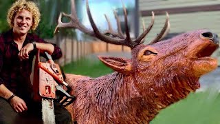 INCREDIBLE CHAINSAW wood carving  LIFE SIZED ELK 10ft [upl. by Radbourne485]