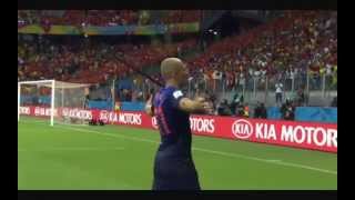 Netherlands vs Spain  Arjen Robbens First Goal  FIFA World Cup 2014 [upl. by Arot]