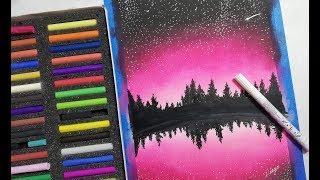 COMO PINTAR UN LAGO ESTRELLADO  FÁCIL  TIZAS PASTEL  DIY [upl. by Schroeder880]