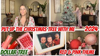 PUT UP THE CHRISTMAS TREE WITH ME  2024DOLLAR TREE RED amp PINK THEME [upl. by Miarhpe]