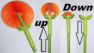 DIY  Paper Flower FAN  Beautiful Fairy Magic Wand  pull Down Will Turn Into a Beautiful Fan [upl. by Ledah876]