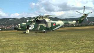 Mil Mi26 startup and takeoff at Budaörs airfield with ATC in temporary paint scheme [upl. by Nnylamme413]