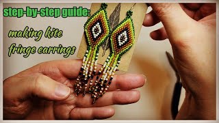 DIY 🪁 fringe earrings  beading tutorial  brick stitch [upl. by Dermot]