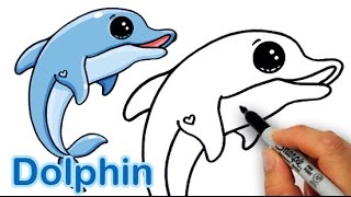 How to Draw a Cartoon Dolphin Cute and Easy [upl. by Enuj446]