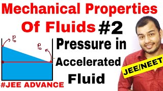 Class 11 chap 10  Fluids 02  Variation Of Pressure in an Accelerated Fluid JEE MAINS  NEET [upl. by Anidene]