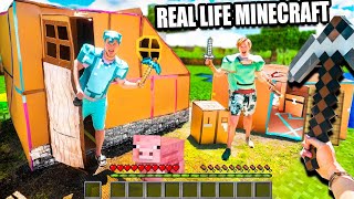 REAL LIFE MINECRAFT BOX FORT HOUSE BATTLE CHALLENGE Papa Jake Vs Logan [upl. by Ledarf]