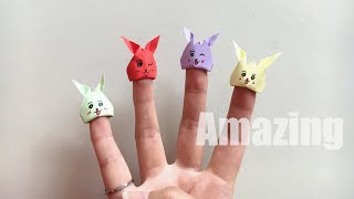 Easy Origami Bunny Rabbit Finger Puppet  Fingertips DIY Paper Crafts [upl. by Asirehc]