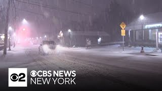 Snow wintry mix hit New York New Jersey  Team coverage [upl. by Rem]